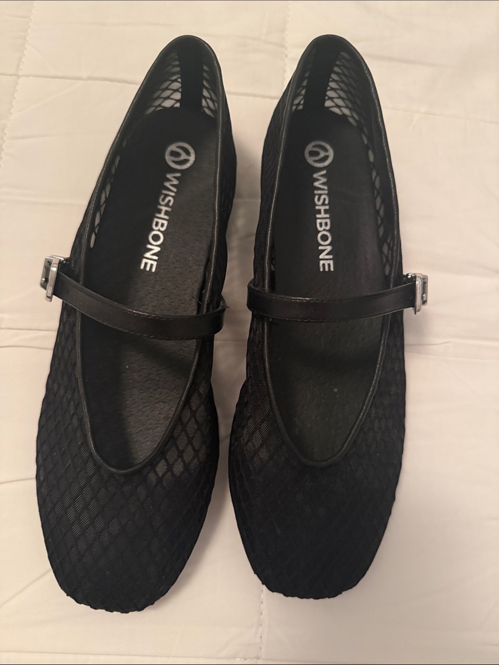Wishbone Black Mary Jane Flats with Mesh Upper